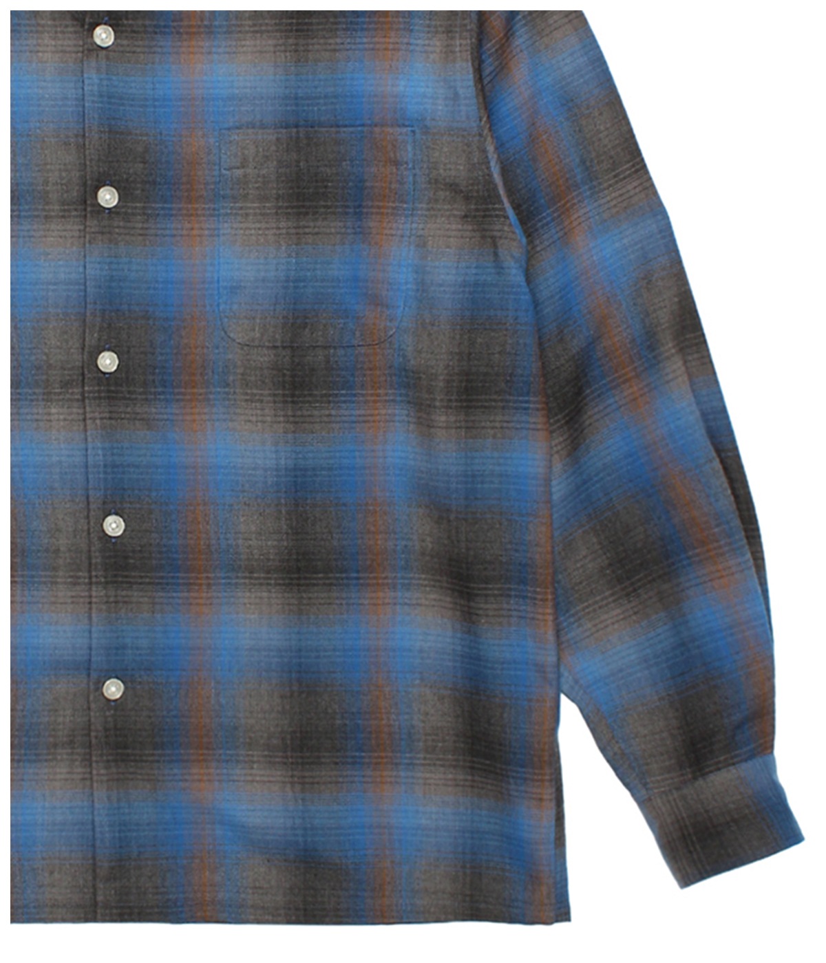 OMBRE CHECK OPEN COLLAR SHIRT (TYPE-6)【BLUE】