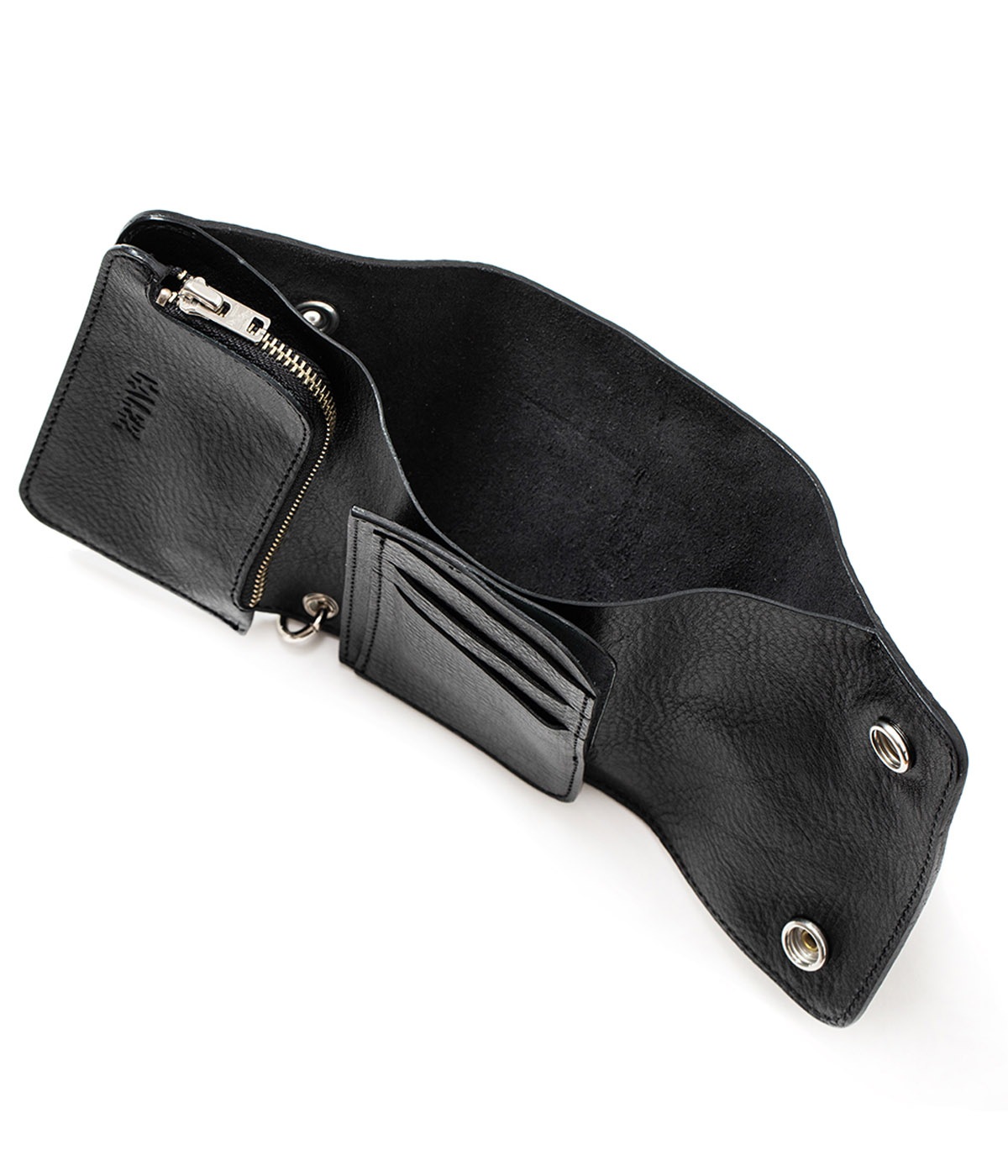 STUDS LEATHER FLAP HALF WALLET【BLACK】
