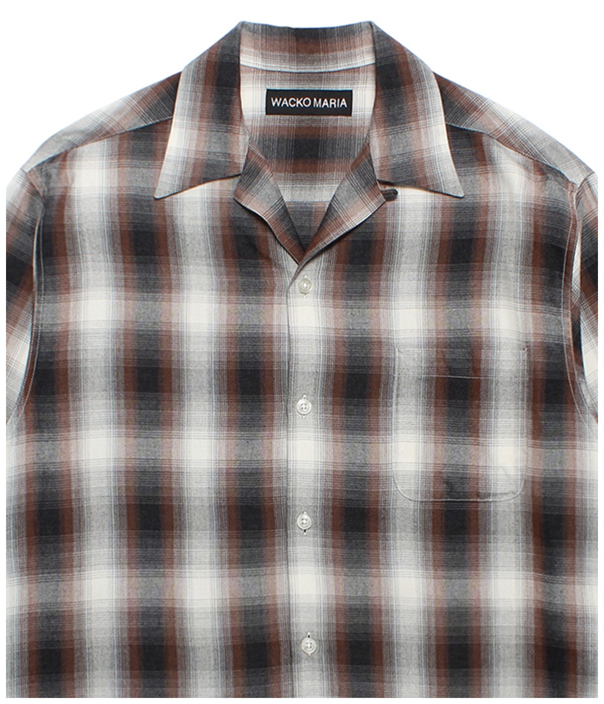 OMBRE CHECK OPEN COLLAR SHIRT (TYPE-2)【BROWN】