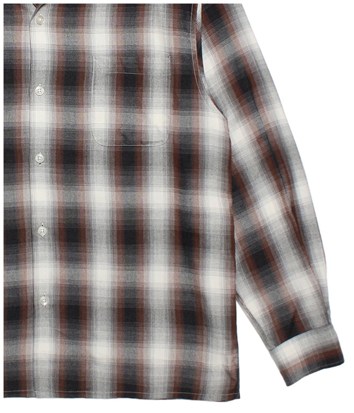 OMBRE CHECK OPEN COLLAR SHIRT (TYPE-2)【BROWN】