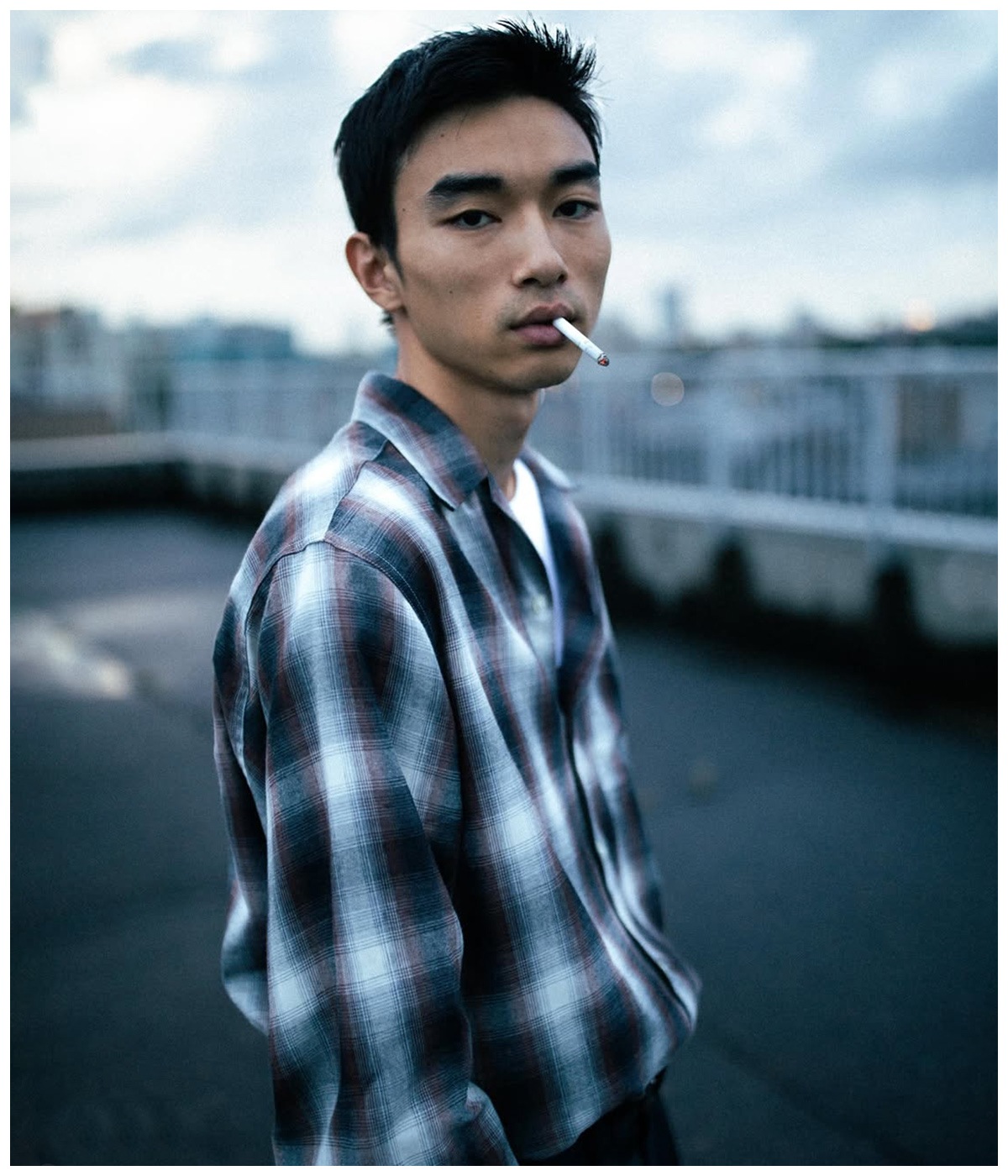 OMBRE CHECK OPEN COLLAR SHIRT (TYPE-2)【BROWN】