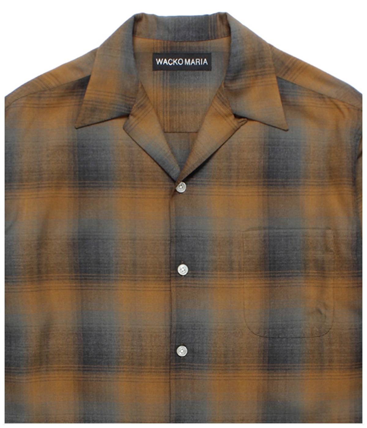 OMBRE CHECK OPEN COLLAR SHIRT (TYPE-6)【BROWN】