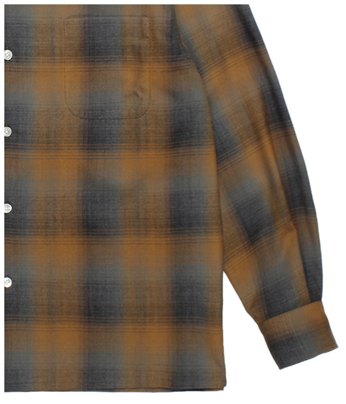 OMBRE CHECK OPEN COLLAR SHIRT (TYPE-6)【BROWN】