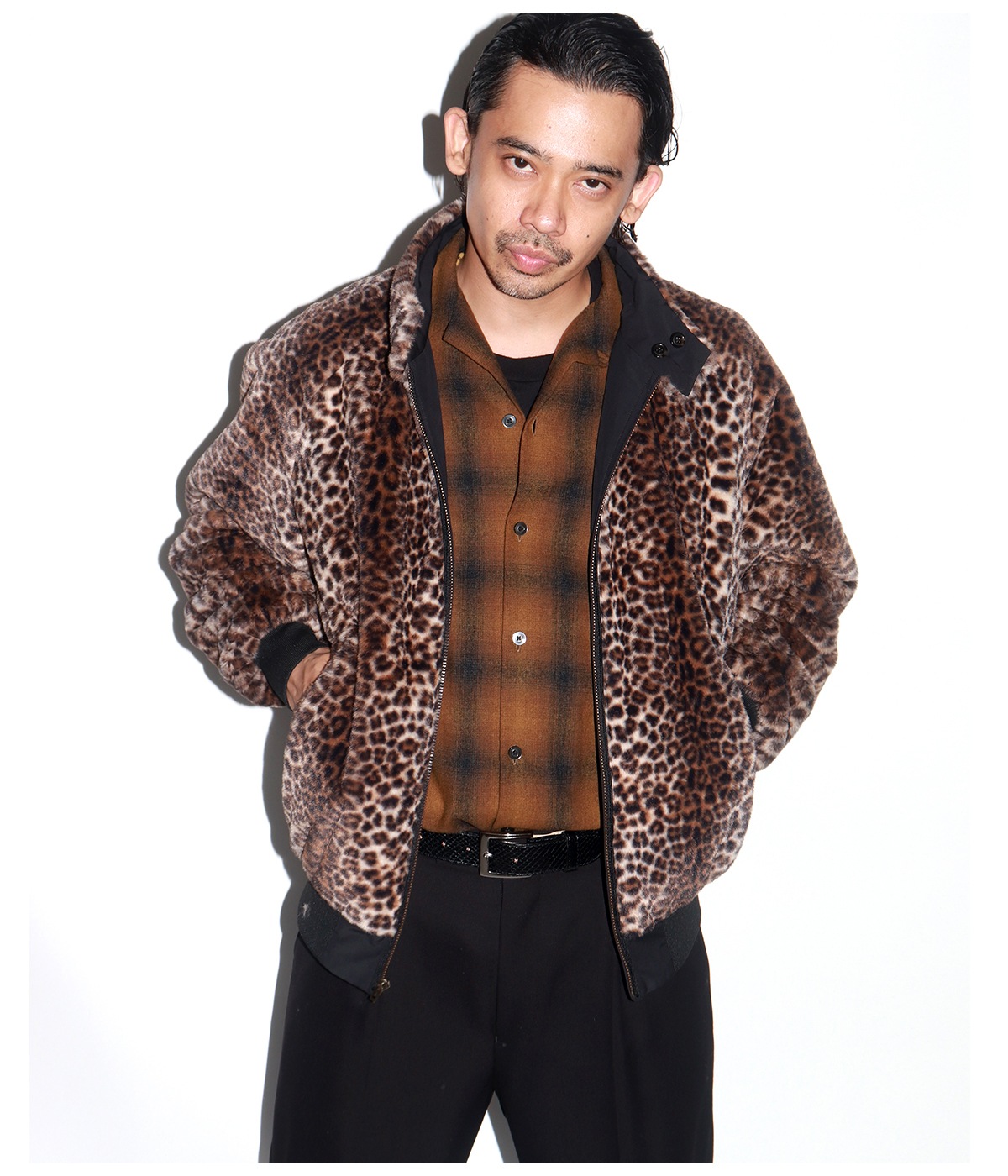 OMBRE CHECK OPEN COLLAR SHIRT (TYPE-6)【BROWN】