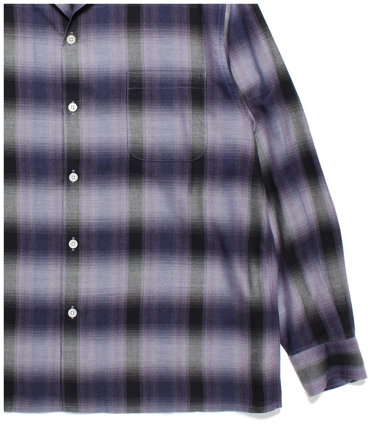 OMBRE CHECK OPEN COLLAR SHIRT (TYPE-4)【PURPLE】