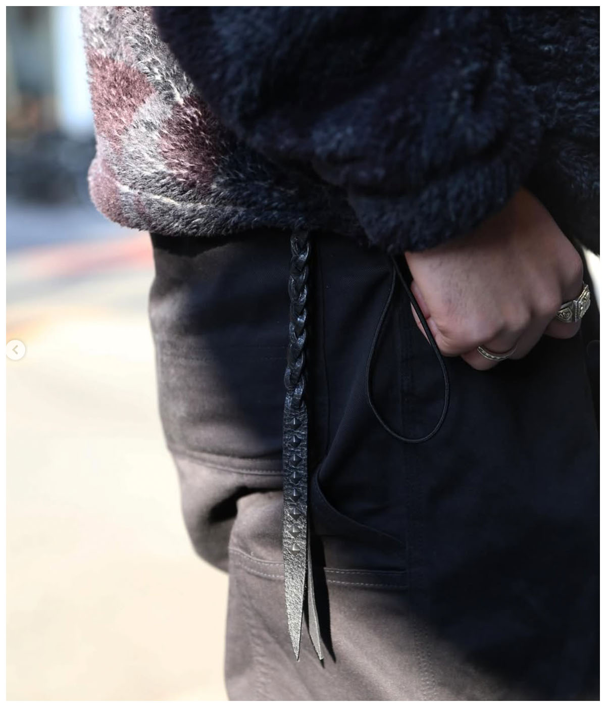 STUDS & KNITTING LEATHER LONG KEY RING -TYPE A-【2 Colors Available】