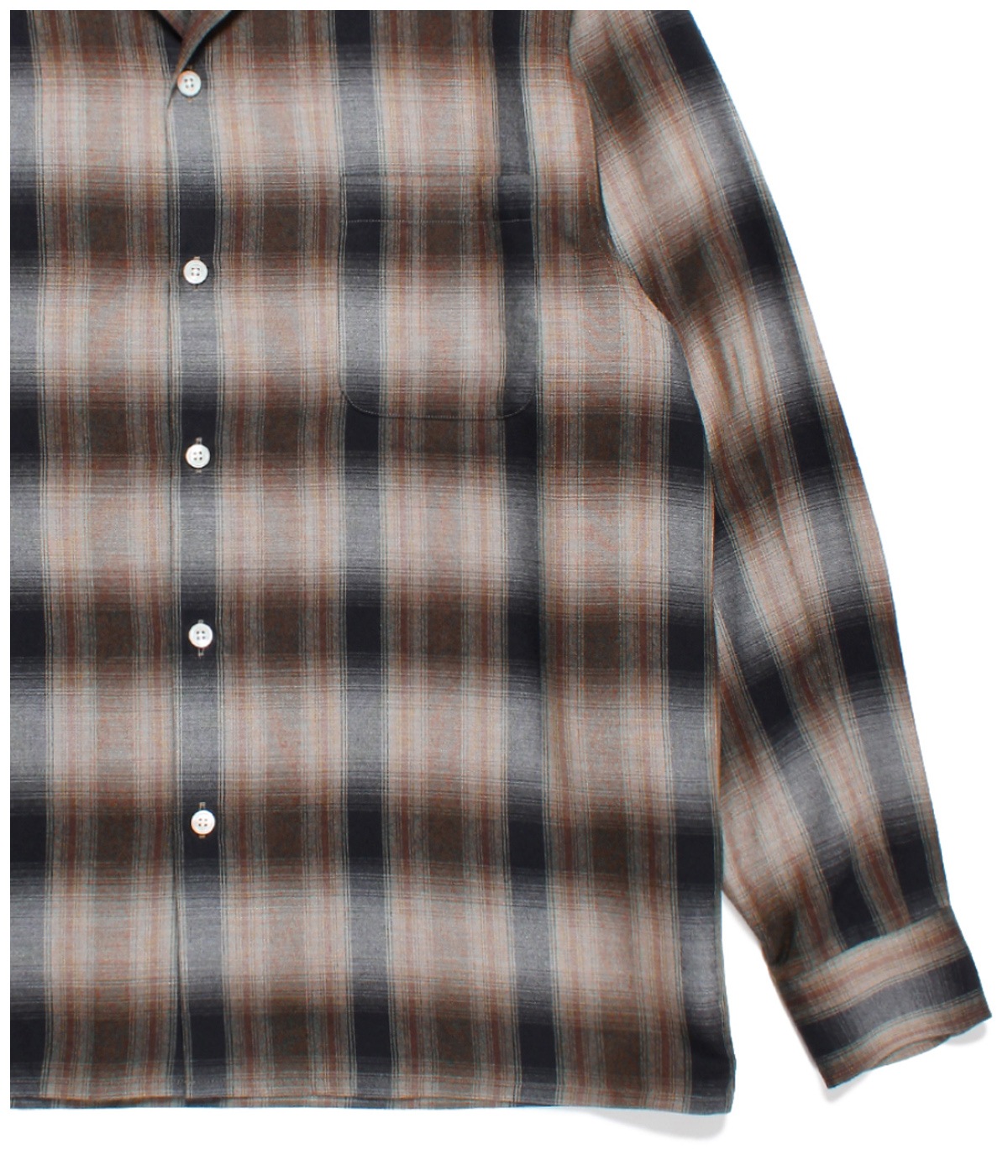 WACKO MARIA CHECK OPEN COLLAR SHIRT オンブレ OMBRE CHECK OPEN COLLAR SHIRT L/S【GRAY】｜WACKO MARIA