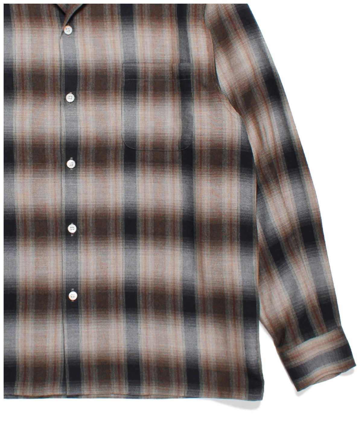 OMBRE CHECK OPEN COLLAR SHIRT (TYPE-4)【BROWN】