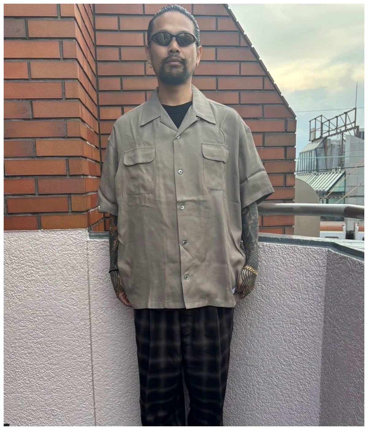 RAYON OMBRE CHECK EASY PANTS【BLACK】
