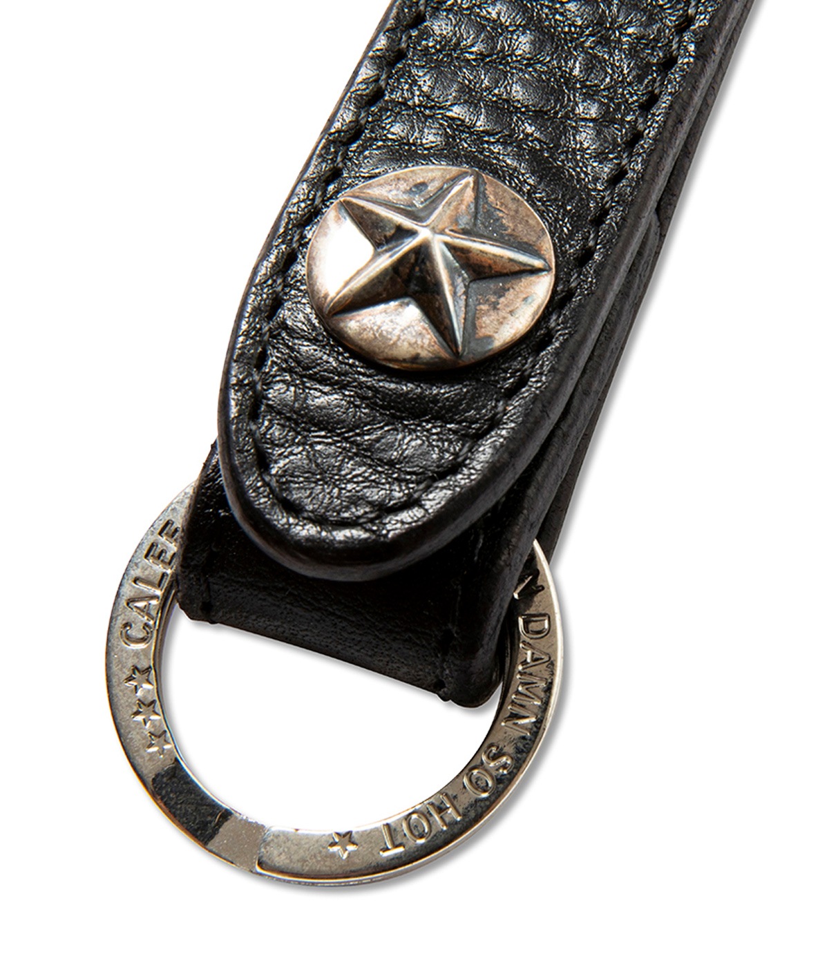 SILVER STAR CONCHO LEATHER KEY RING -TYPE B-【BLACK】