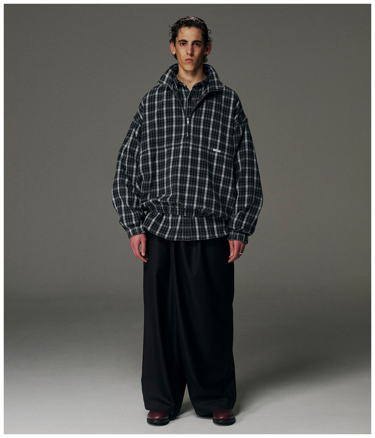 AD Processing Heavy Flannel Check Half Zip Pullover【BLACK】