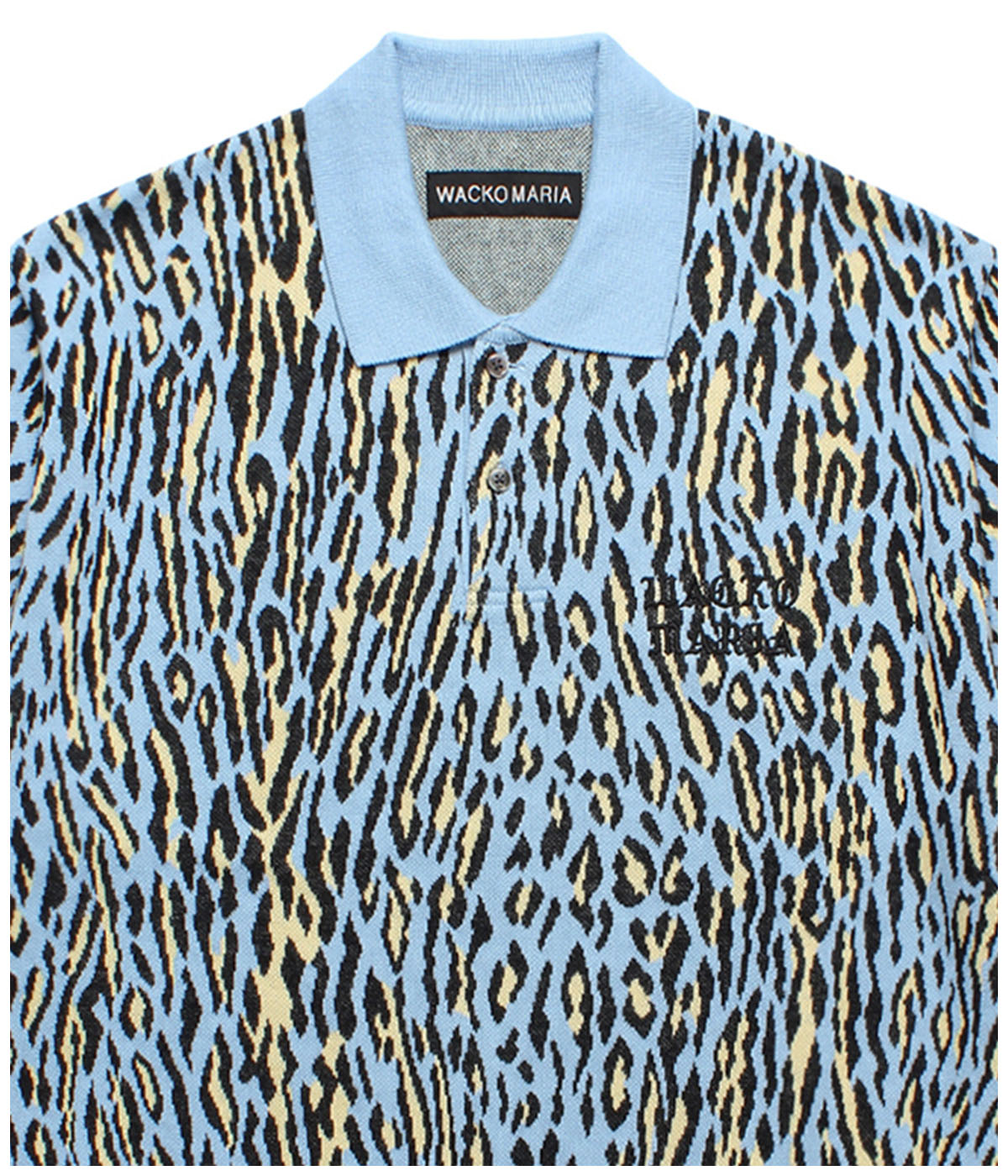 LEOPARD JACQUARD KNIT POLO SHIRT (TYPE-1)【L-BLUE】