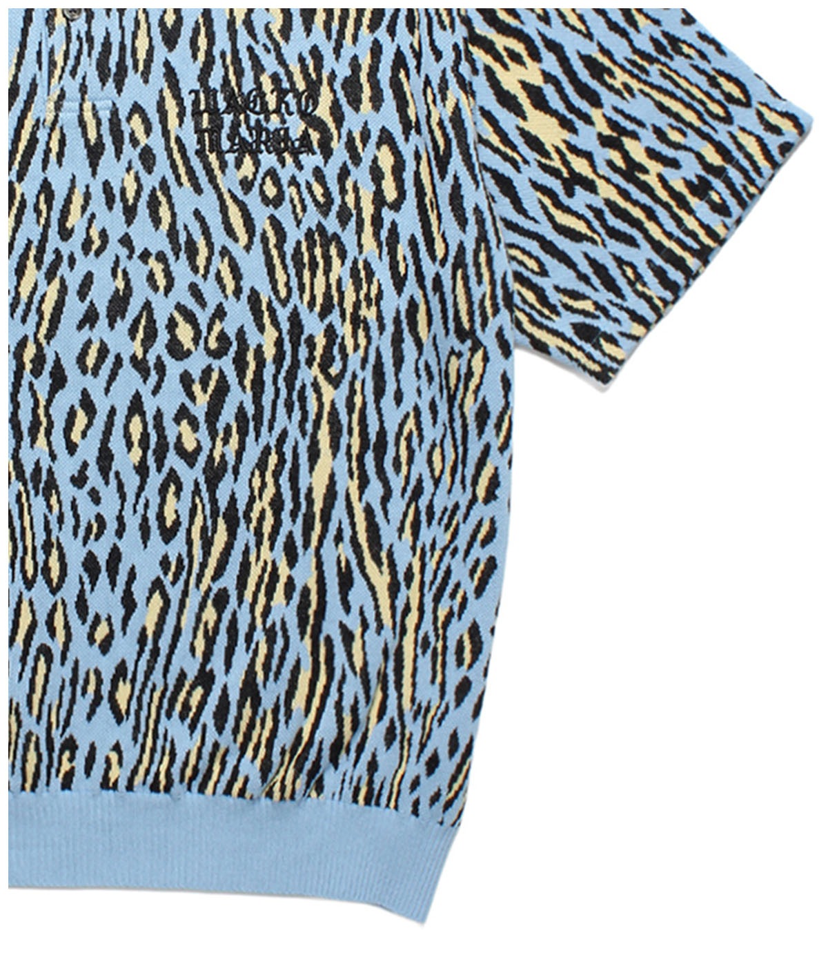LEOPARD JACQUARD KNIT POLO SHIRT (TYPE-1)【L-BLUE】