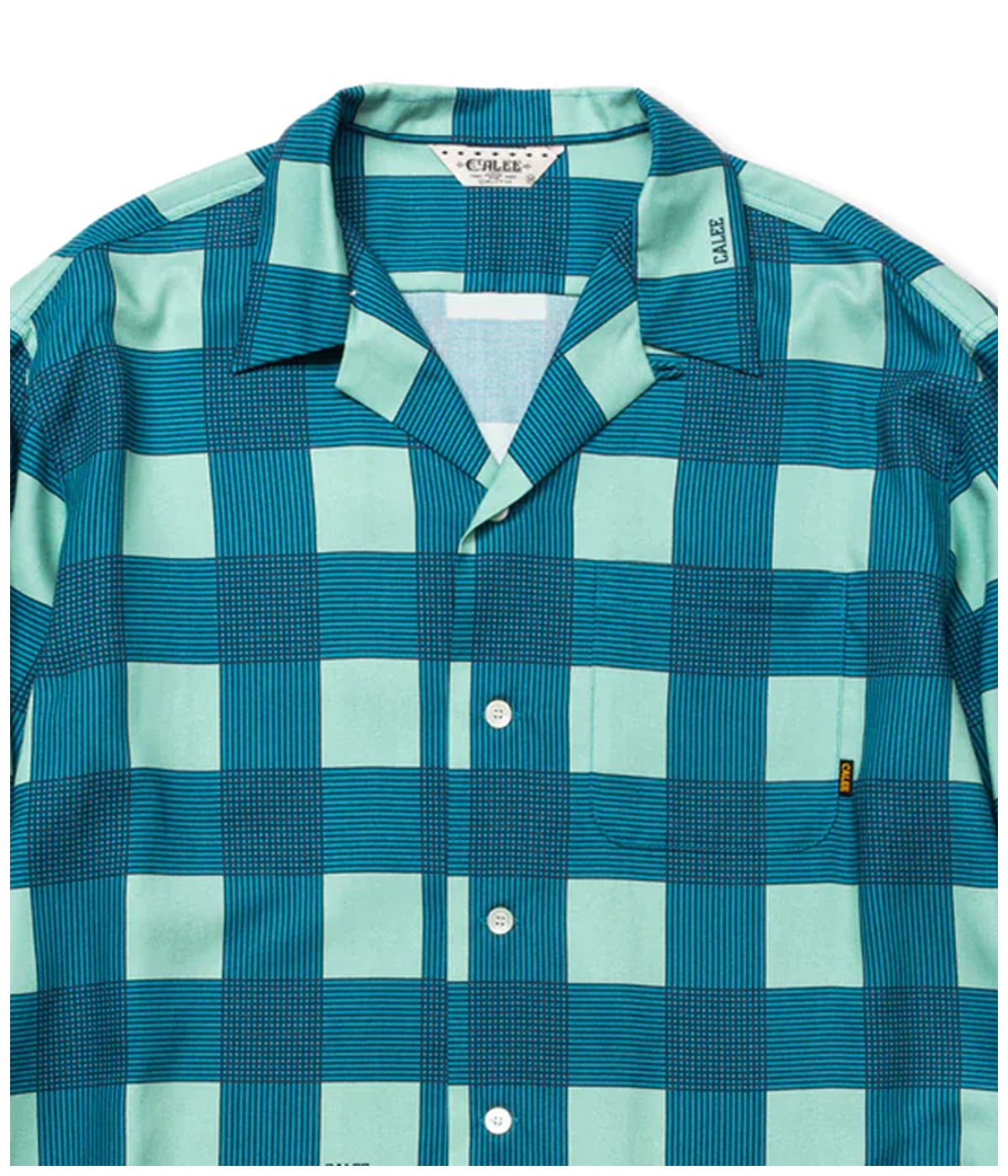 RAYON CHECK OPEN COLLAR L/S SH【TURQUOISE】