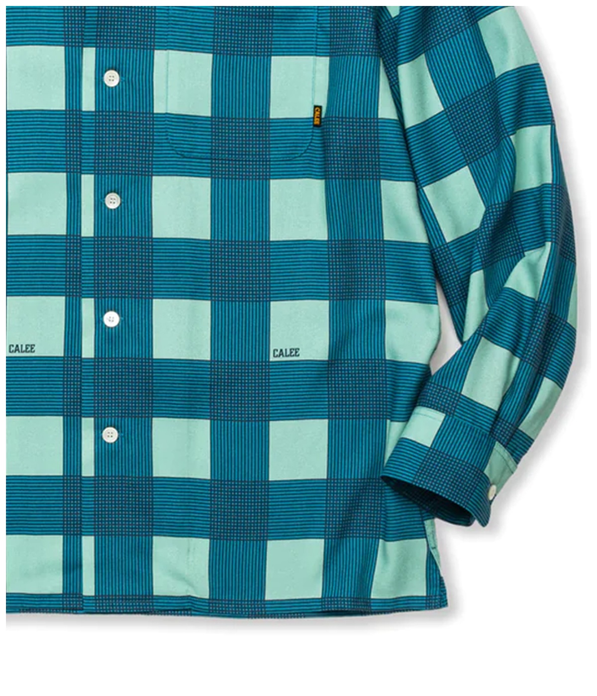 RAYON CHECK OPEN COLLAR L/S SH【TURQUOISE】