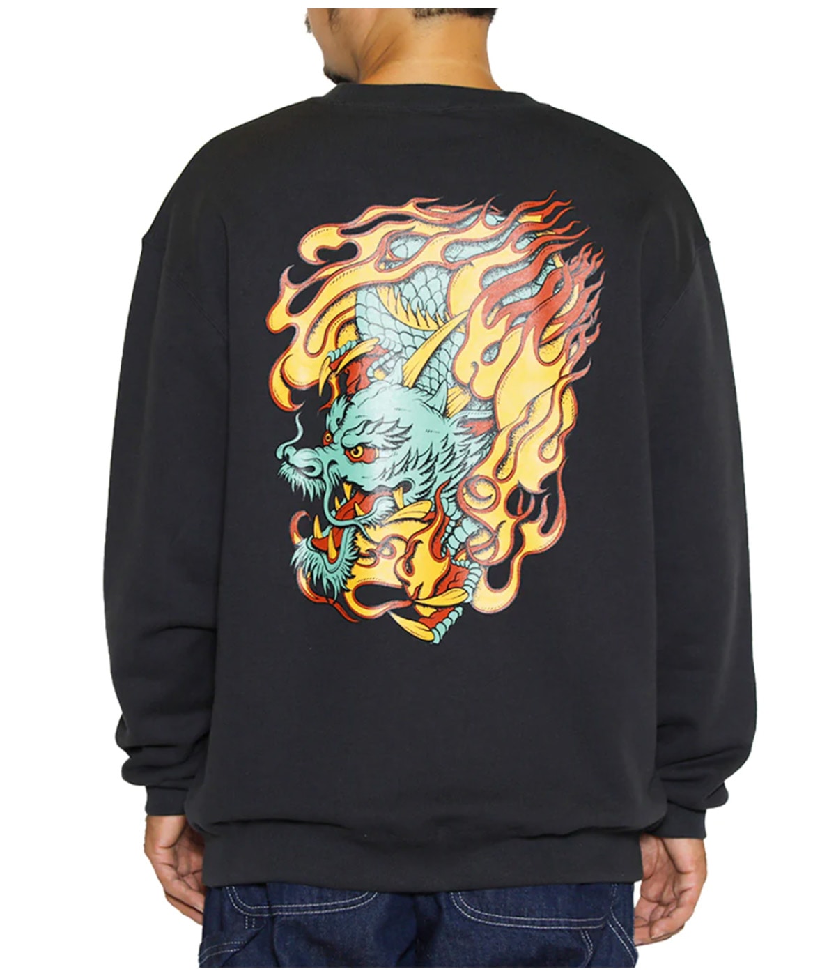【CALEE】FLAME DRAGON LOGO CREW NECK SW FLAME DRAGON LOGO CREW NECK SW【CHARCOAL】｜CALEE｜MELTING
