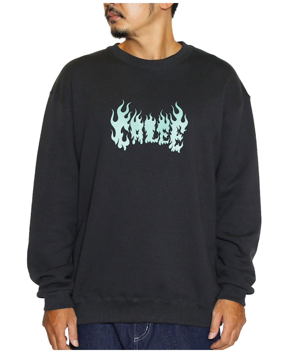 【CALEE】FLAME DRAGON LOGO CREW NECK SW FLAME DRAGON LOGO CREW NECK SW【CHARCOAL】｜CALEE｜MELTING