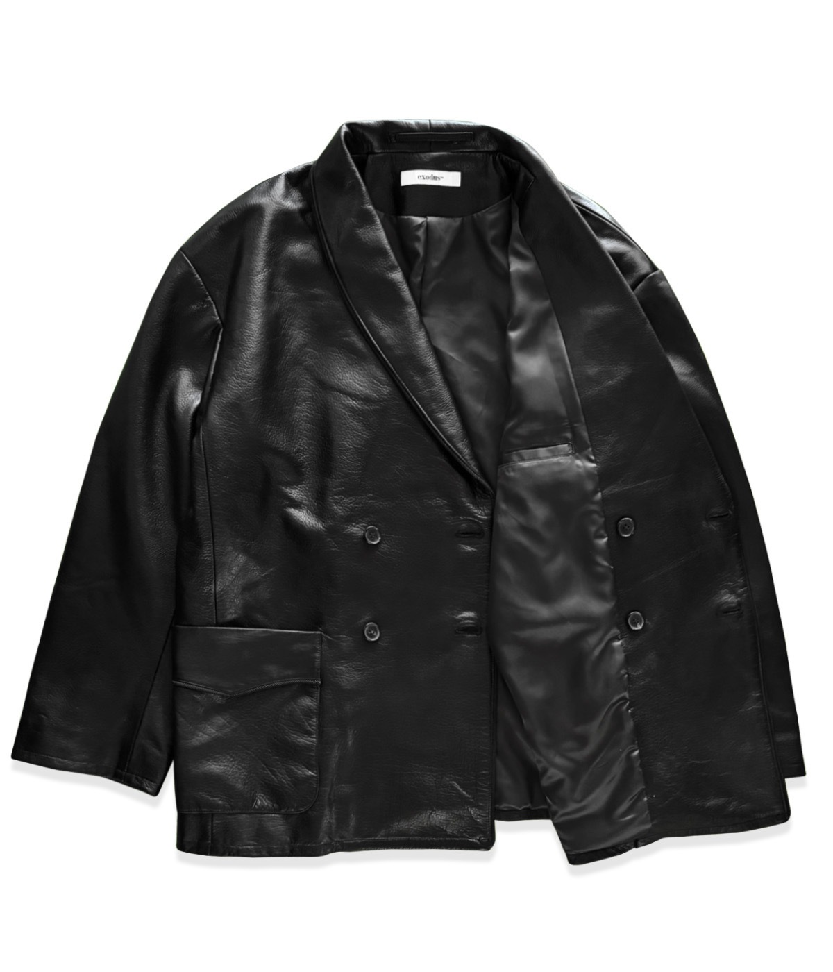 exodus エクソダス ブラック レザー ダブル スモーキングジャケット LEATHER DOUBLE SMOKING JACKET【BLACK】｜EXODUS｜MELTING POT
