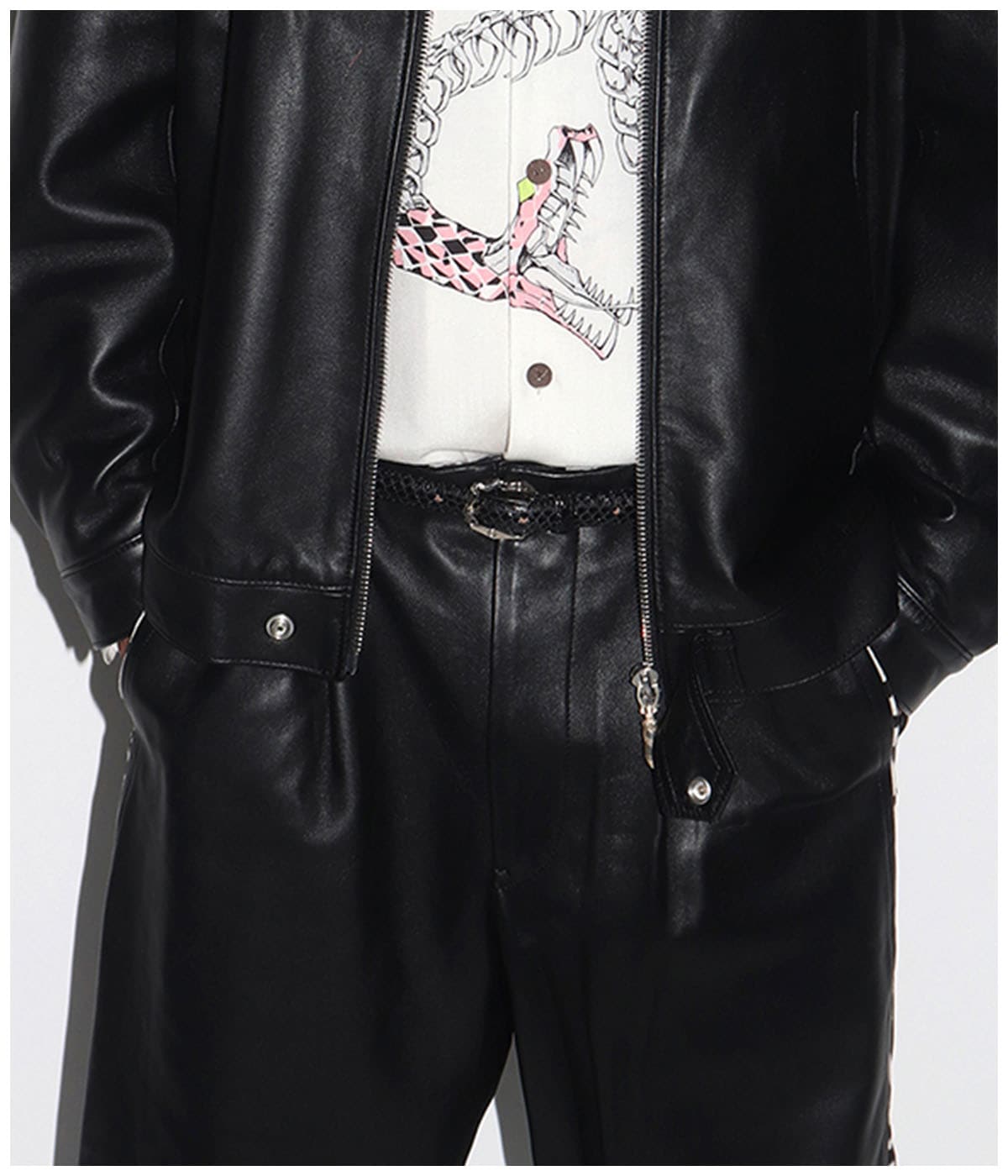 WOLF'S HEAD / PYTHON LEATHER BELT (TYPE-1) 【BLACK】｜WACKO MARIA