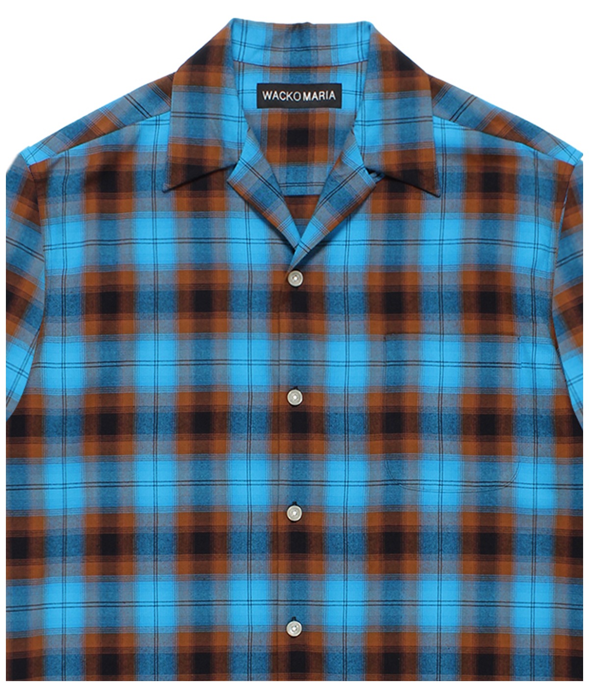 OMBRE CHECK OPEN COLLAR SHIRT L/S (TYPE-1)【BLUE】｜WACKO MARIA