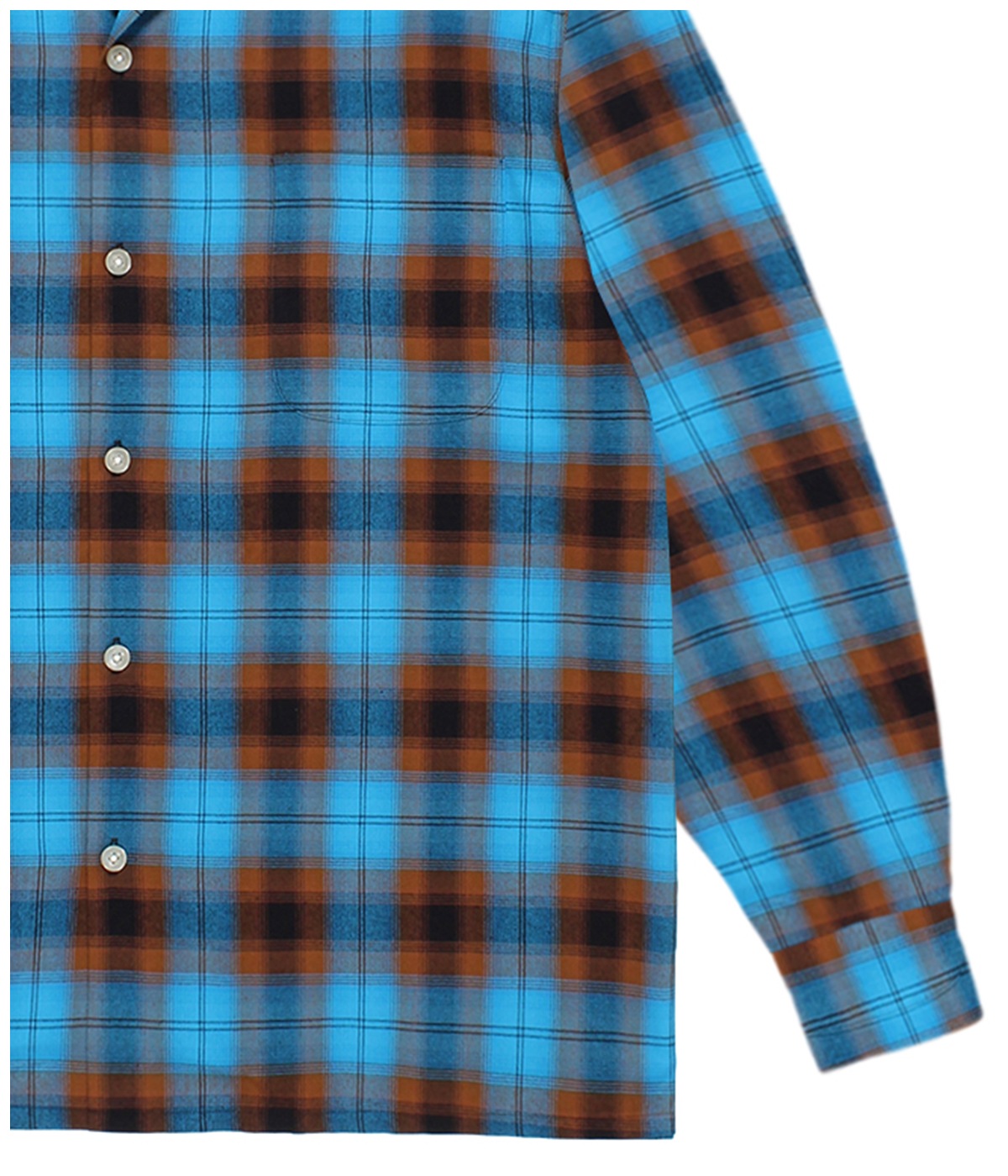 OMBRE CHECK OPEN COLLAR SHIRT L/S (TYPE-1)【BLUE】｜WACKO MARIA