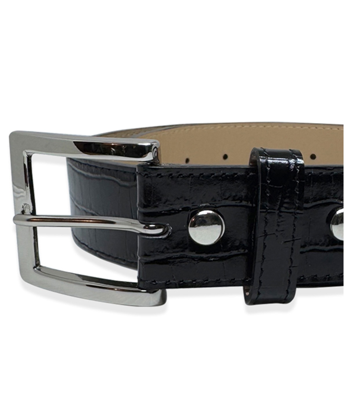 LEATHER BELT (CROCODILE EMBOSS)【BLACK】