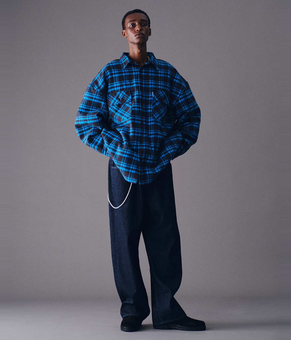 Error Fit Nel Check Quilting CPO Jacket【BLACK×BLUE】｜COOTIE