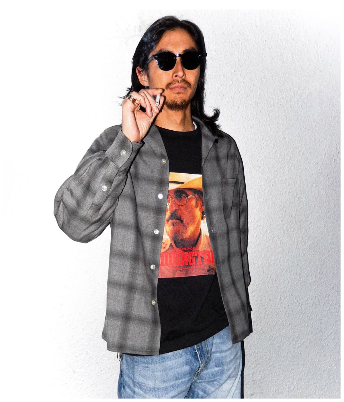 OMBRE CHECK OPEN COLLAR SHIRT L/S【GRAY】