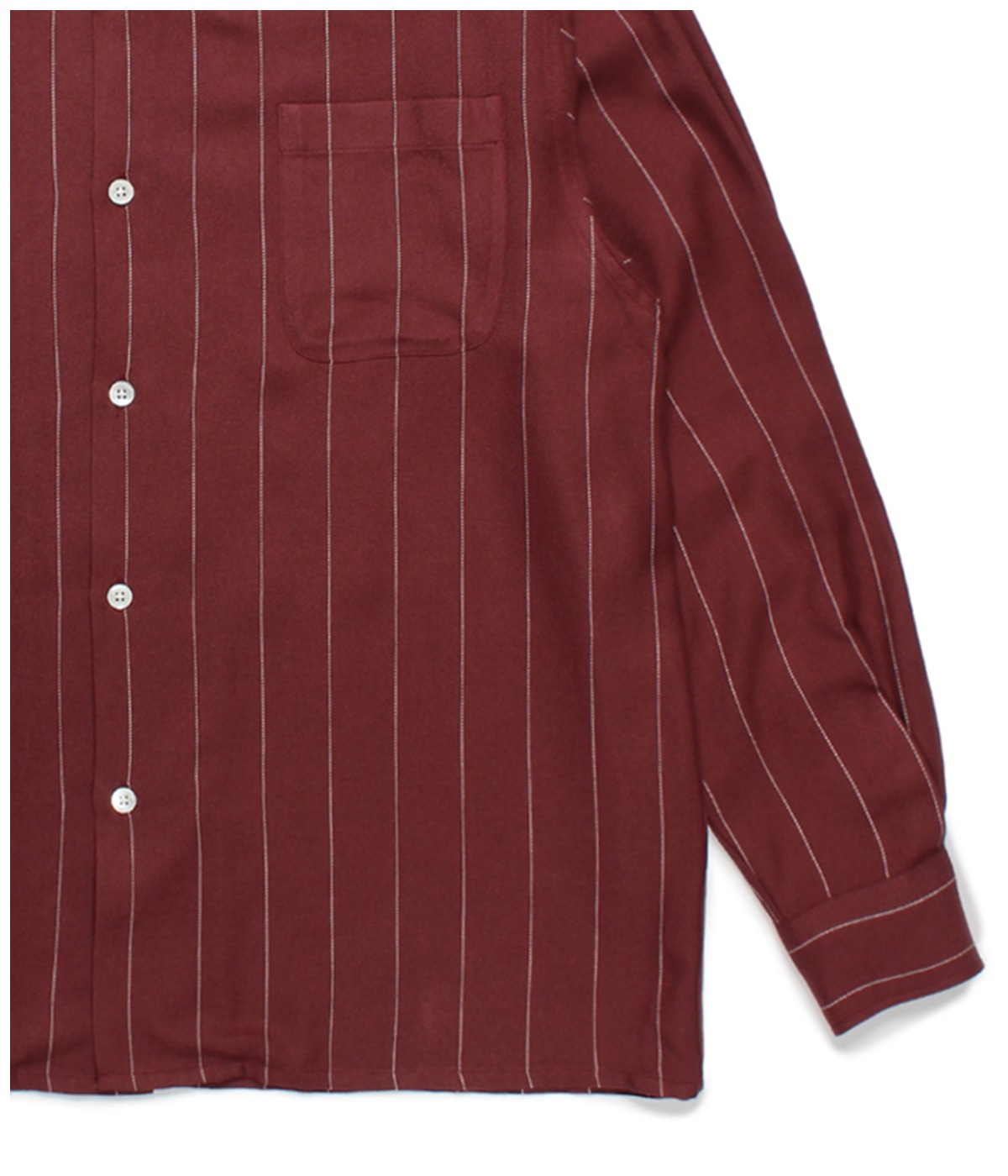STRIPED OPEN COLLAR SHIRT L/S (TYPE-2)【BURGUNDY】