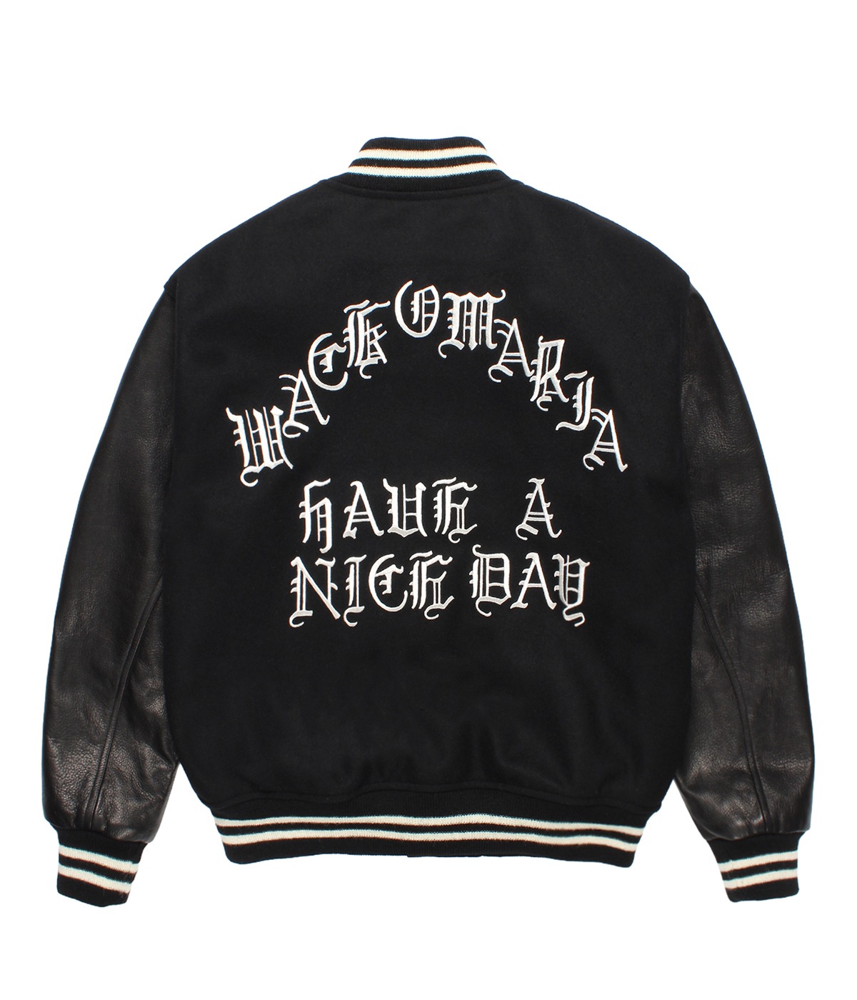 LEATHER VARSITY JACKET (TYPE-3)【BLACK-BLACK】｜WACKO MARIA