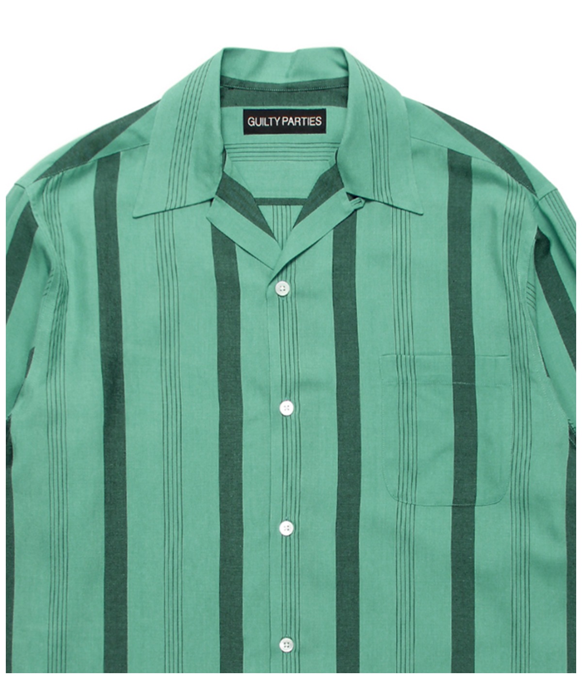 STRIPED OPEN COLLAR SHIRT L/S (TYPE-1)【GREEN】