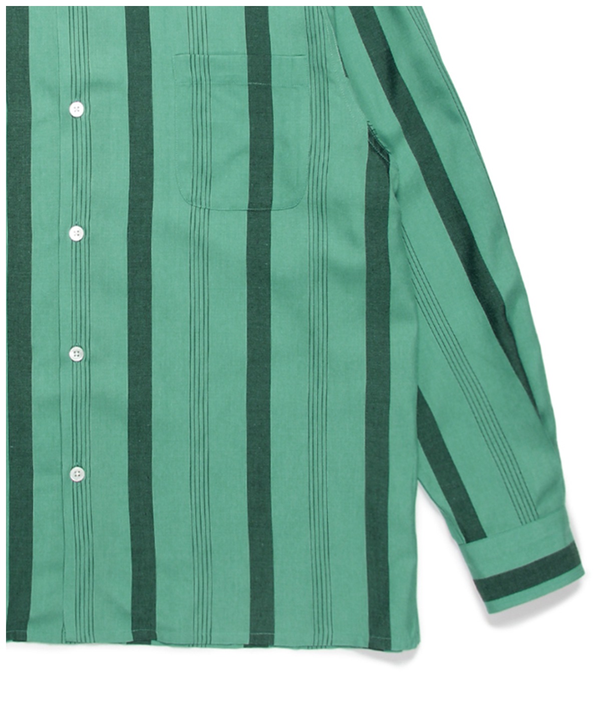 STRIPED OPEN COLLAR SHIRT L/S (TYPE-1)【GREEN】