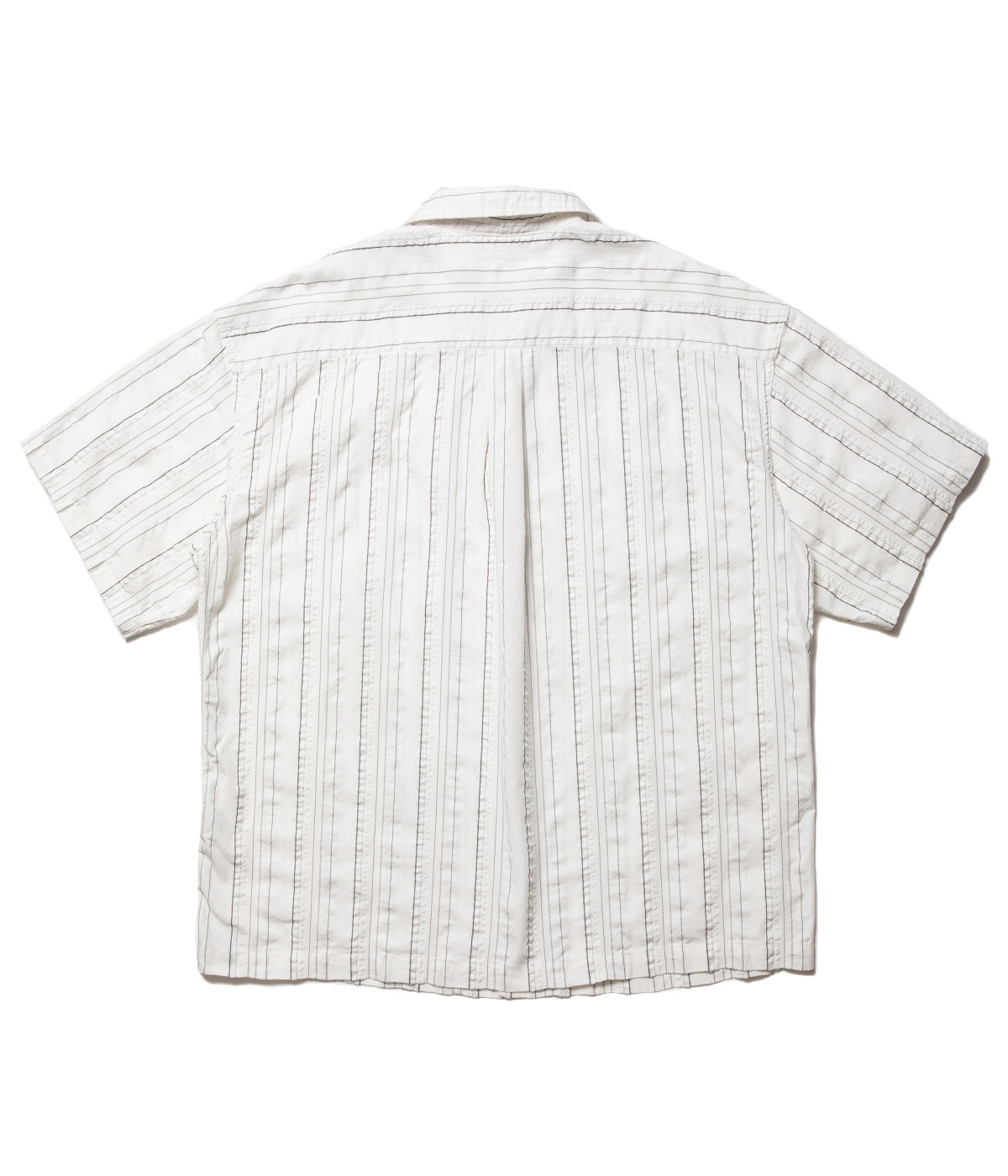 Stripe Sucker Cloth Open Collar S/S Shirt【WHITE】