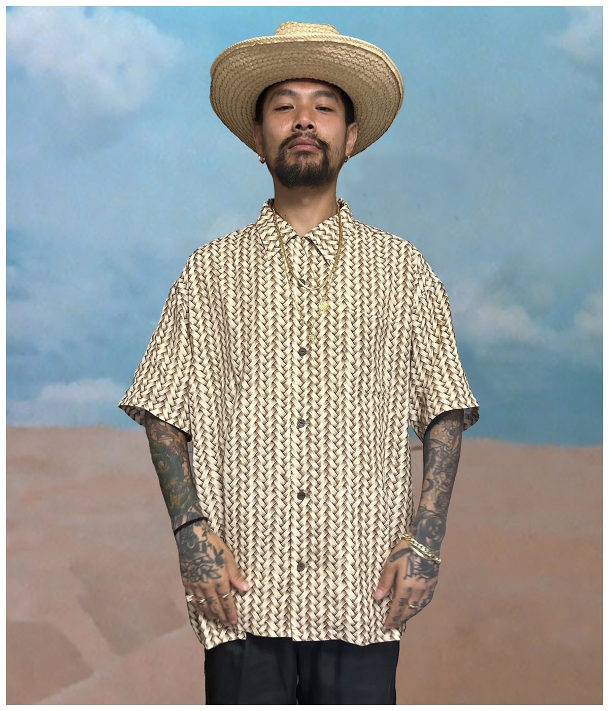 BIG BAMBOO HAWAIIAN SHIRT【BEIGE】｜exodus brand™｜MELTING POT
