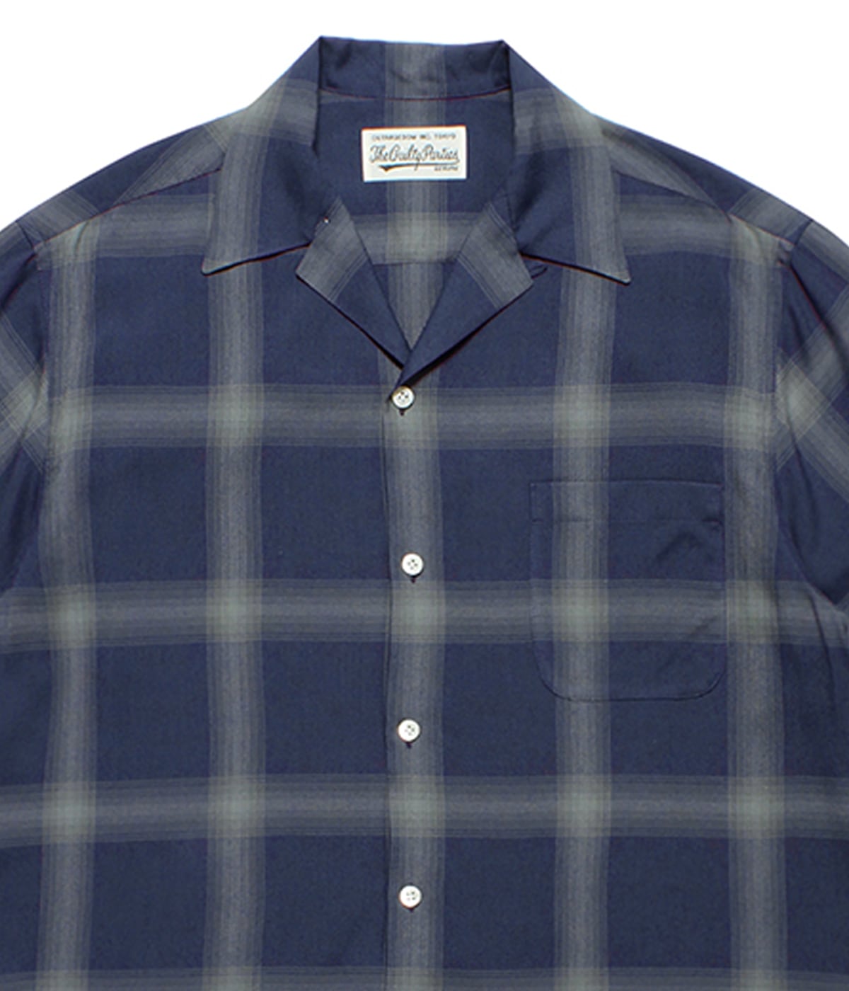 OMBRE CHECK OPEN COLLAR SHIRT S/S (TYPE-1)【NAVY】｜WACKO