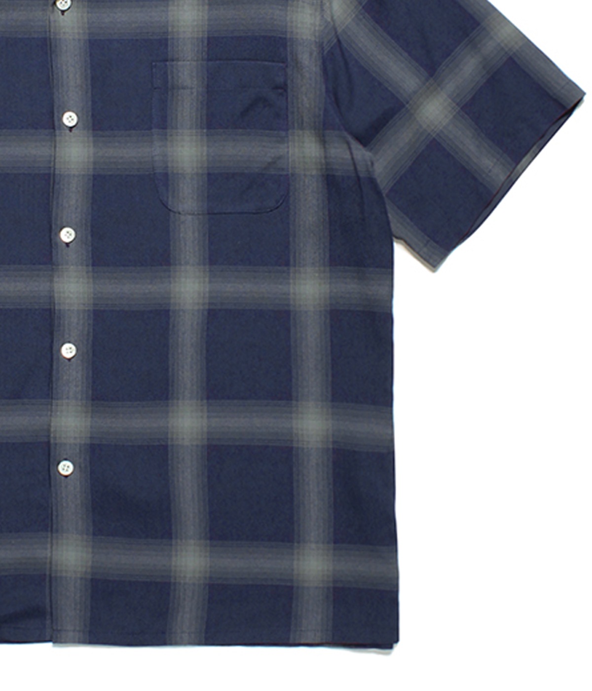 OMBRE CHECK OPEN COLLAR SHIRT S/S (TYPE-1)【NAVY】｜WACKO