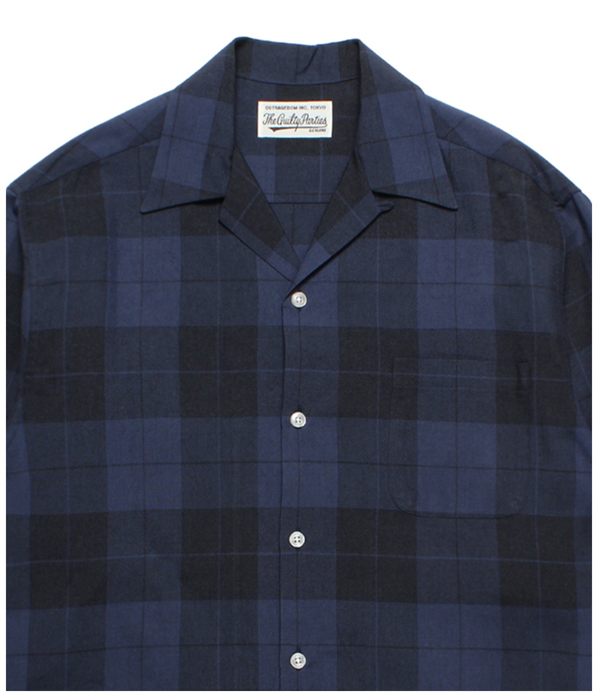 OMBRE CHECK OPEN COLLAR SHIRT【NAVY】