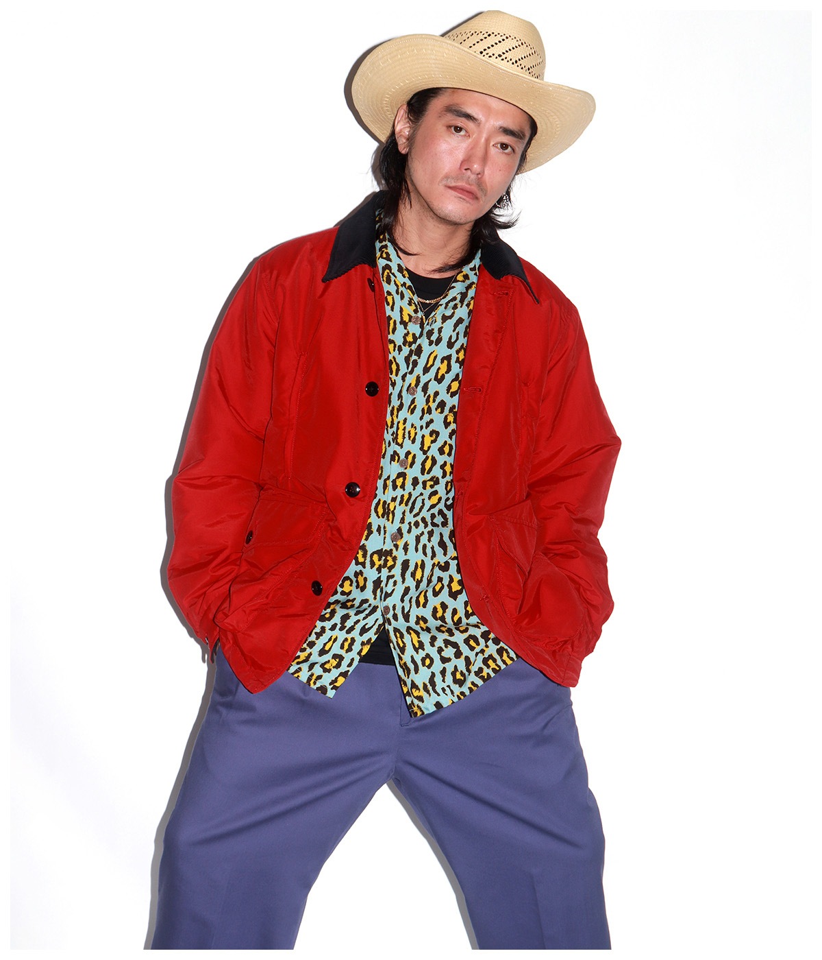 LEOPARD OPEN COLLAR SHIRT【BLUE】