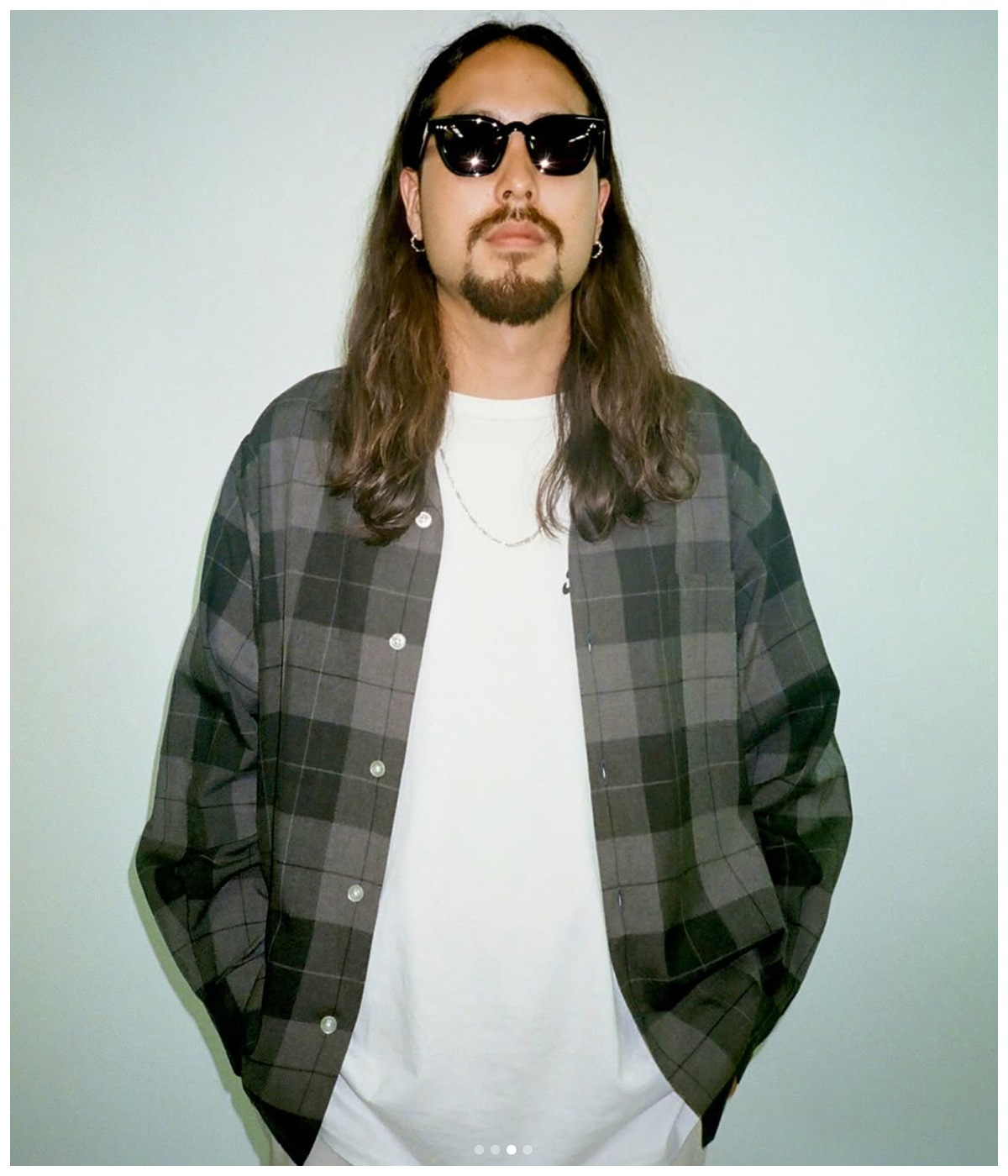 OMBRE CHECK OPEN COLLAR SHIRT【GRAY】