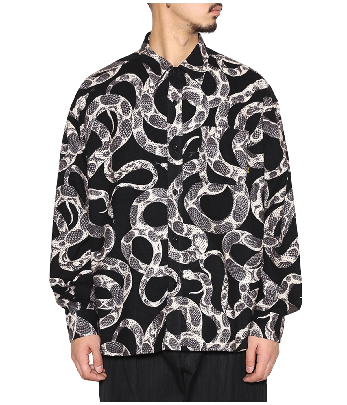 PRINT NEL L/S SH -SNAKE PATTERN-【BLACK】｜CALEE｜MELTING POT