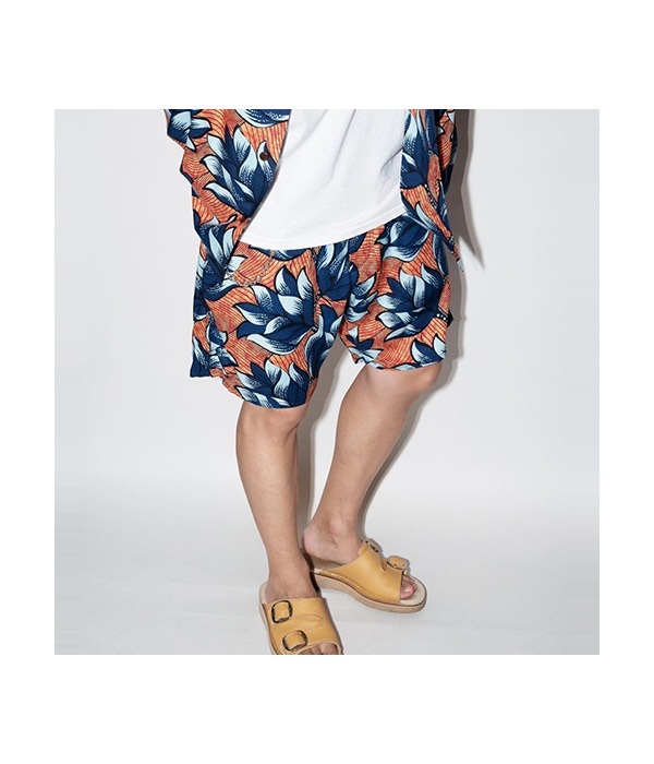 ALLOVER FLOWER PATTERN AMUNZEN CLOTH SHORTS【ORANGE】