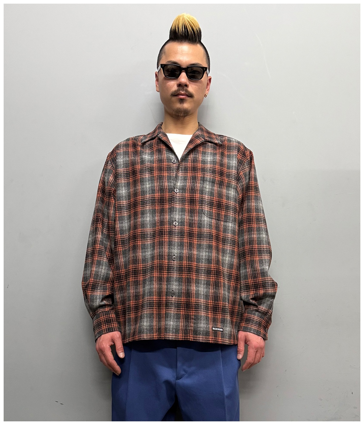 PENDOLTON / WOOL OMBRE CHECK OPEN COLLAR SHIRT (TYPE-2)【GRAY