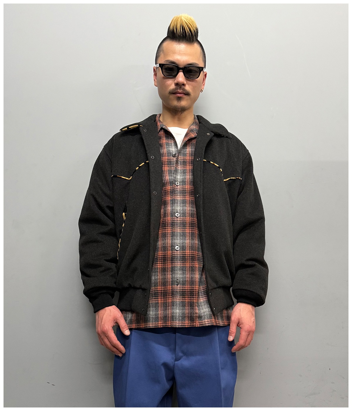 PENDOLTON / WOOL OMBRE CHECK OPEN COLLAR SHIRT (TYPE-2)【GRAY