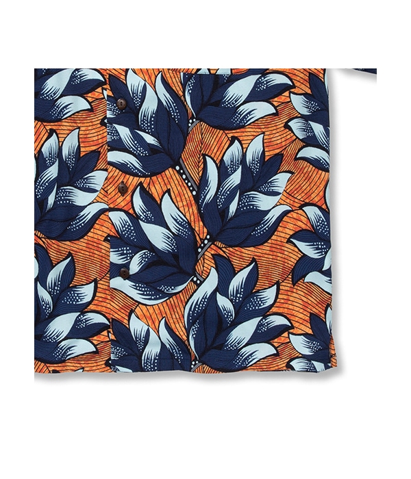 ALLOVER FLOWER PATTERN AMUNZEN CLOTH S/S SHIRT【ORANGE】｜CALEE