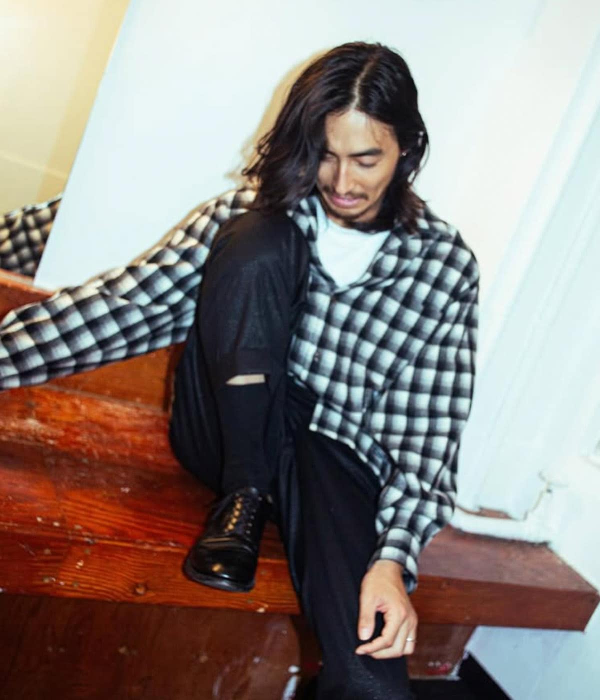 PENDOLTON / WOOL OMBRE CHECK OPEN COLLAR SHIRT (TYPE-1)【WHITE