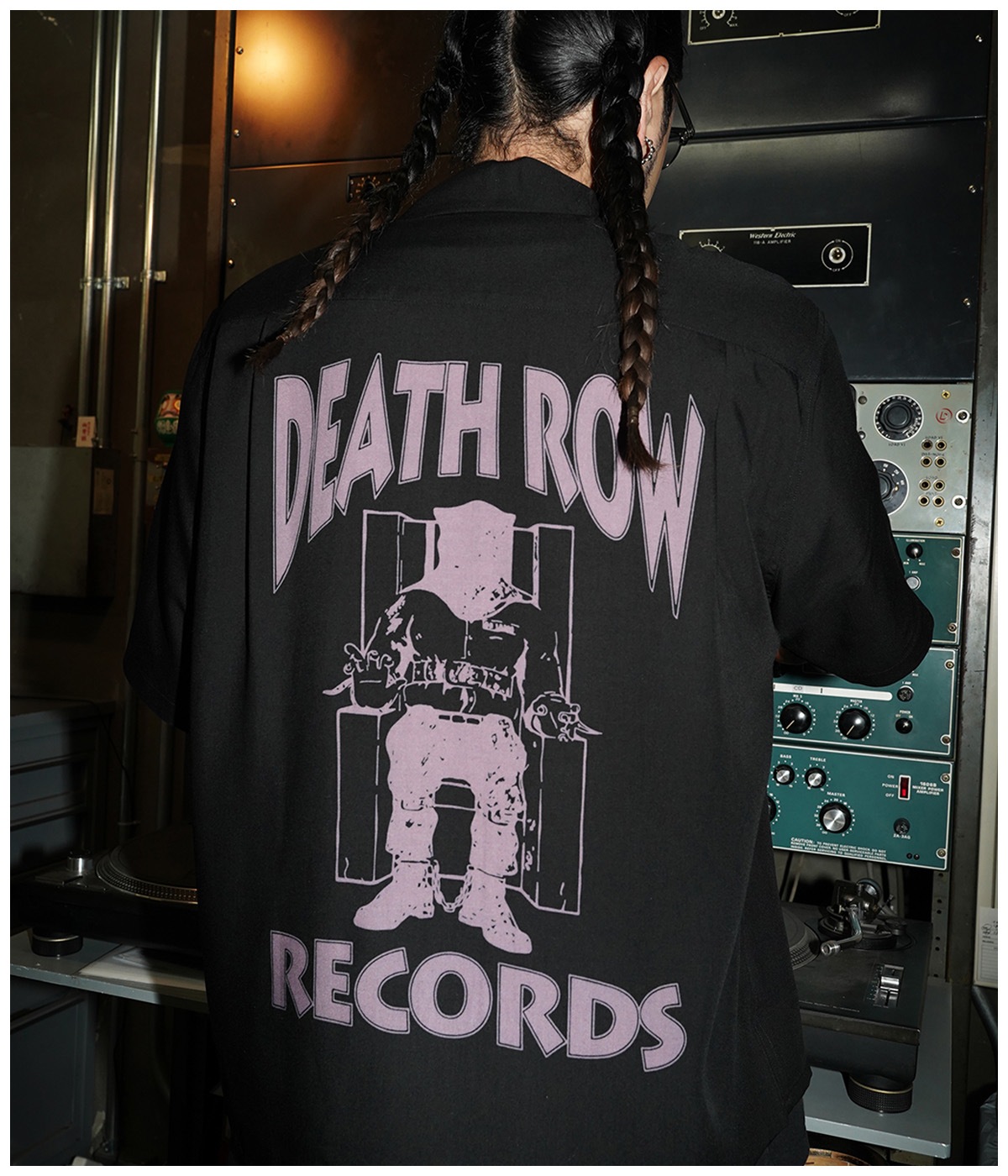 DEATH ROW RECORDS / 50'S OPEN COLLAR SHIRT【BLACK-PURPLE】｜WACKO
