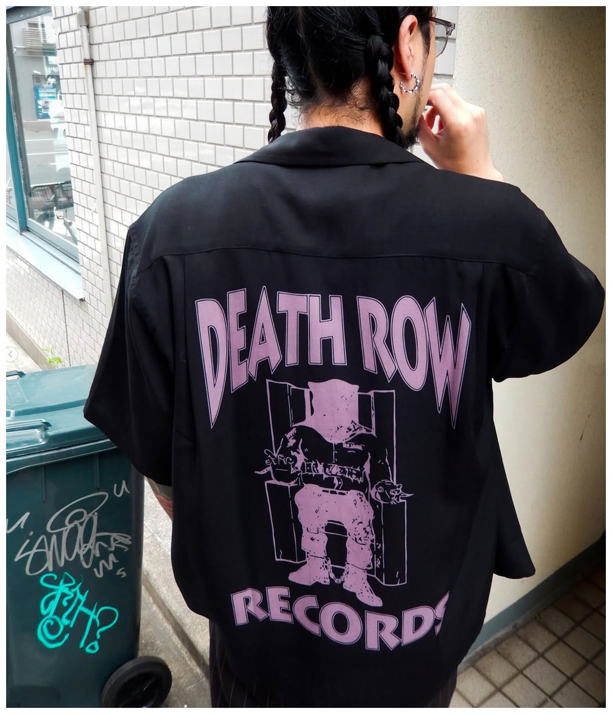 DEATH ROW RECORDS / 50'S OPEN COLLAR SHIRT【BLACK-PURPLE】｜WACKO