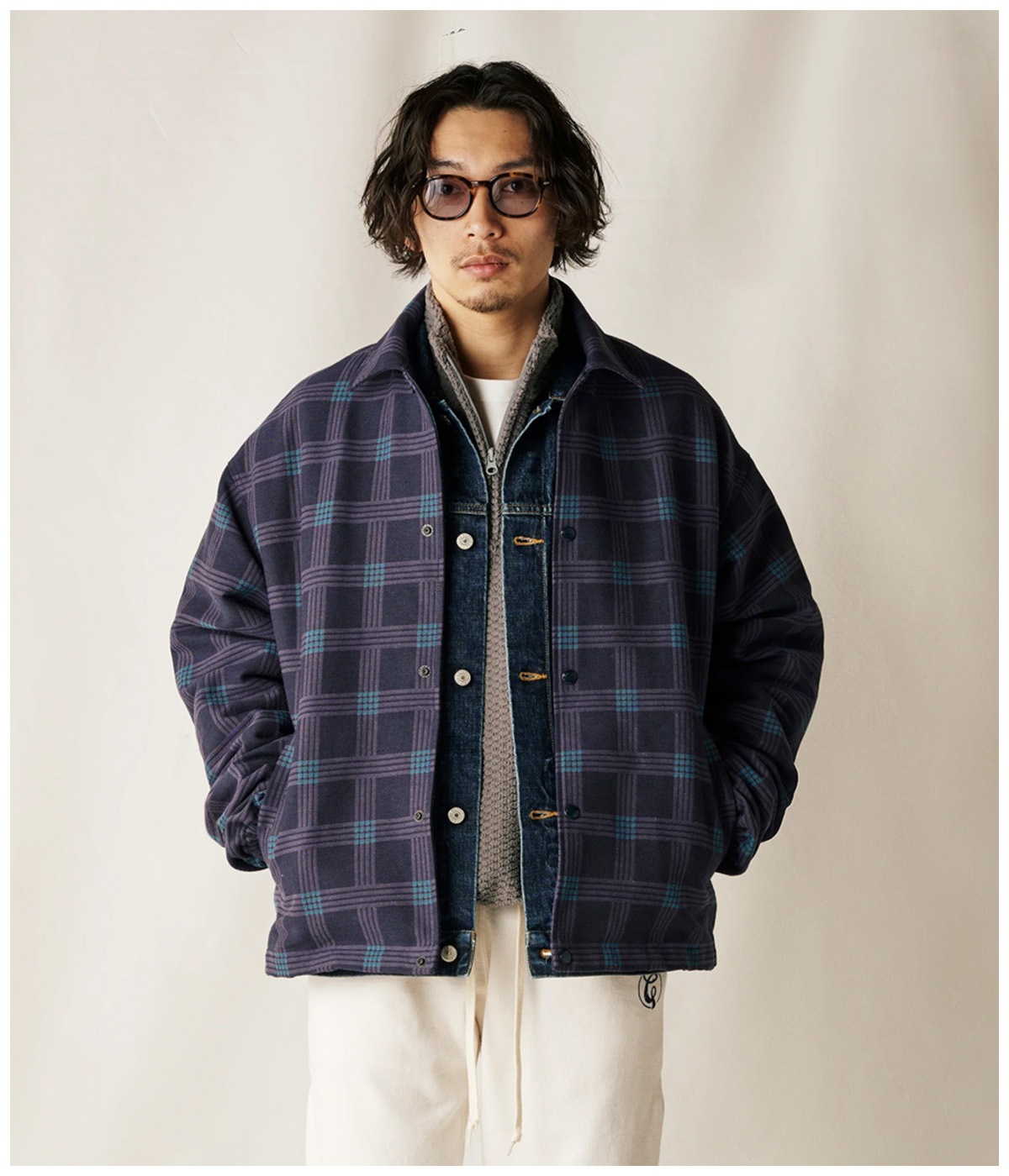 BOX CHECK OVER SIZE COACH JACKET【DARK PURPLE】