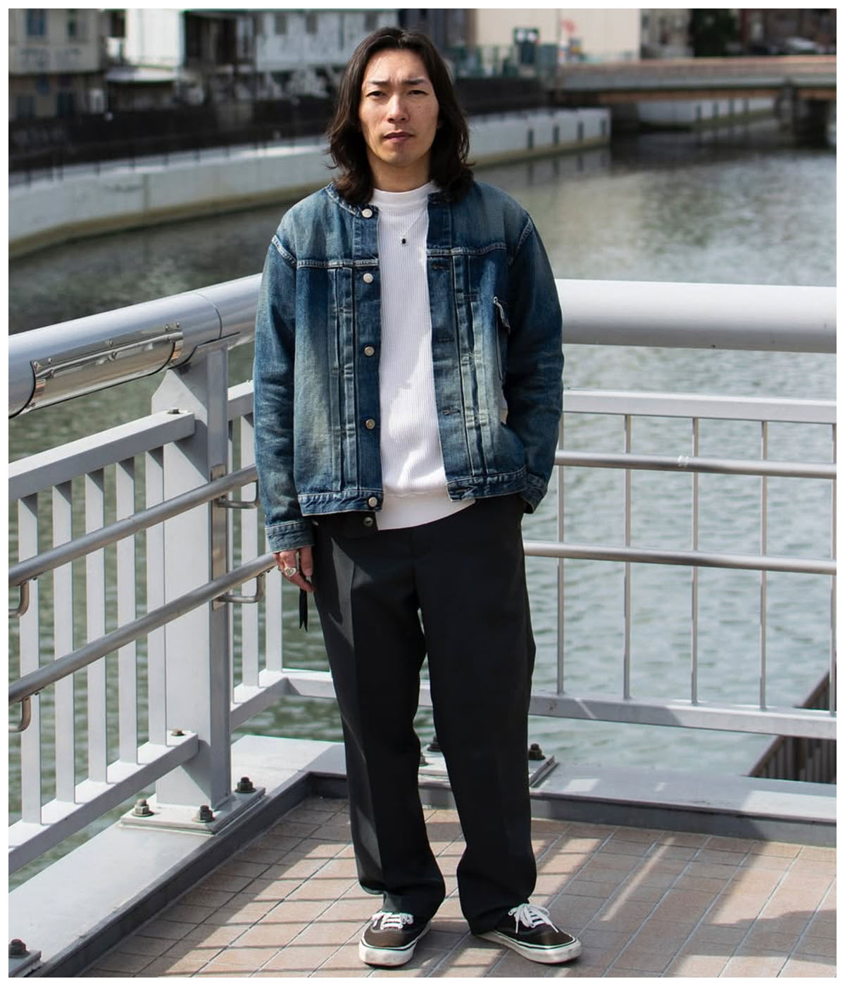 1ST TYPE NO COLLAR DENIM JACKET 【USED INDIGO BLUE】｜CALEE