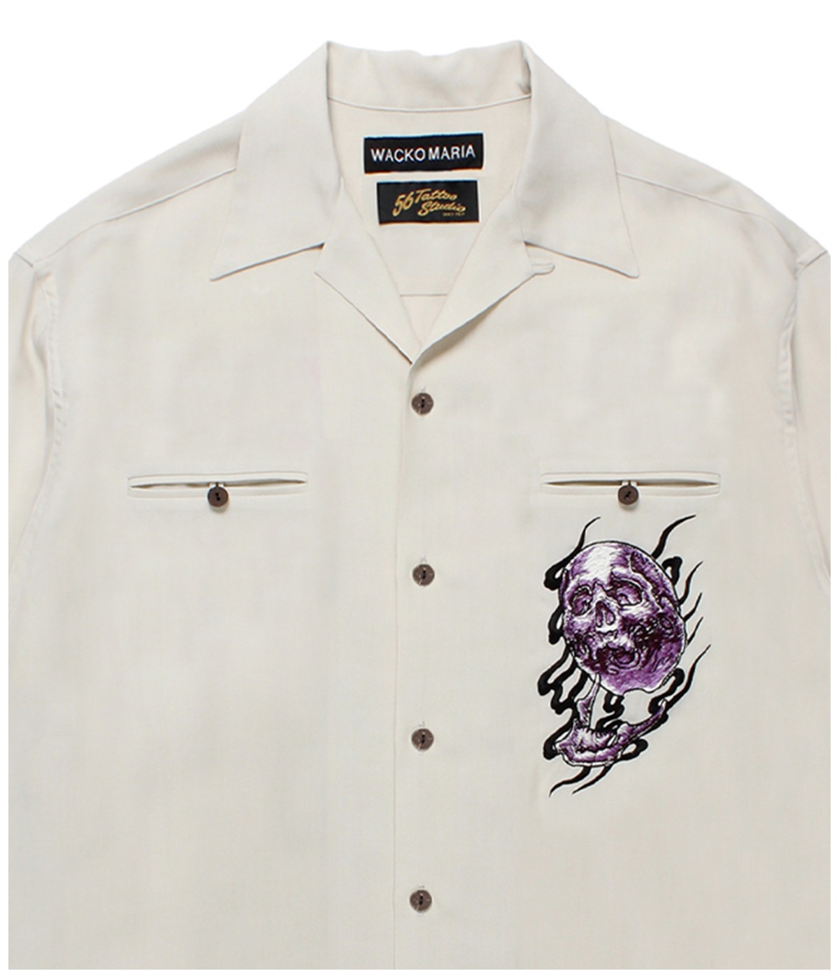 56 TATTOO STUDIO / 50'S OPEN COLLAR SHIRT【IVORY】